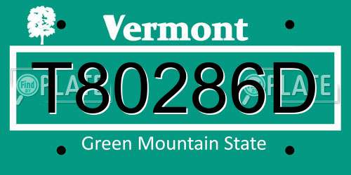 T80286D Vermont License Plate