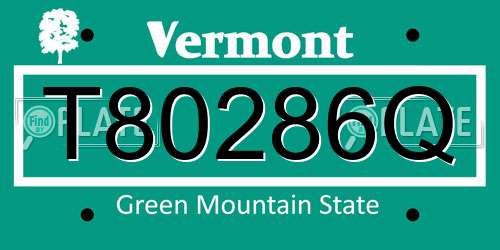 T80286Q Vermont License Plate