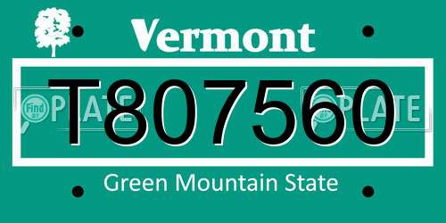 T807560 Vermont License Plate