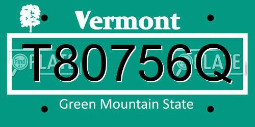 T80756Q Vermont License Plate