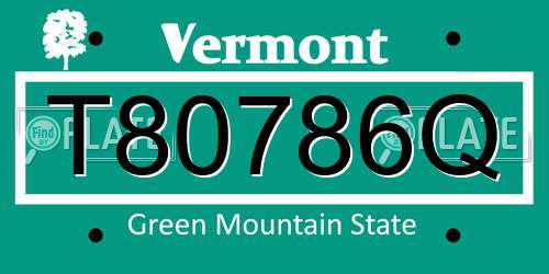 T80786Q Vermont License Plate
