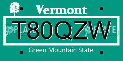 T80QZW Vermont License Plate