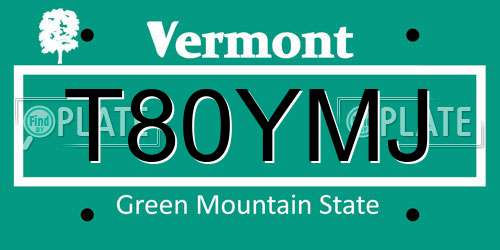 T80YMJ Vermont License Plate