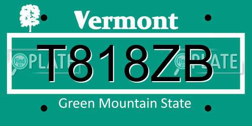 T818ZB Vermont License Plate