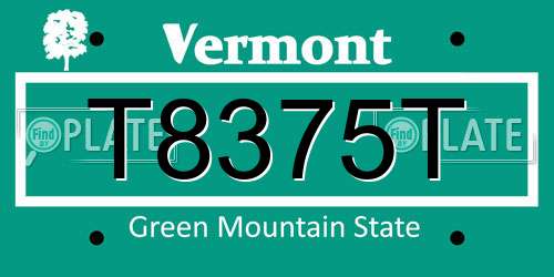 T8375T Vermont License Plate