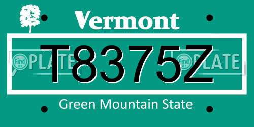 T8375Z Vermont License Plate