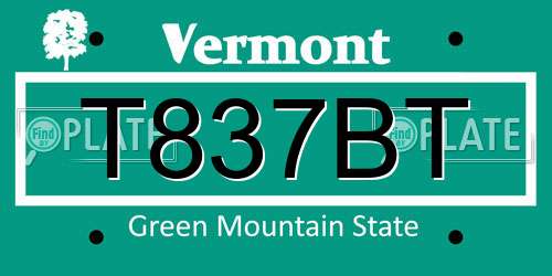 T837BT Vermont License Plate