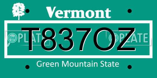 T837OZ Vermont License Plate