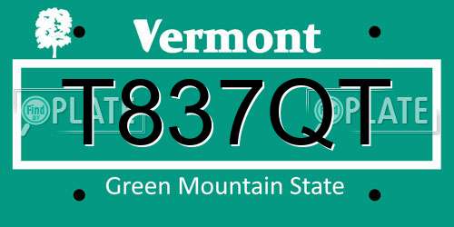 T837QT Vermont License Plate