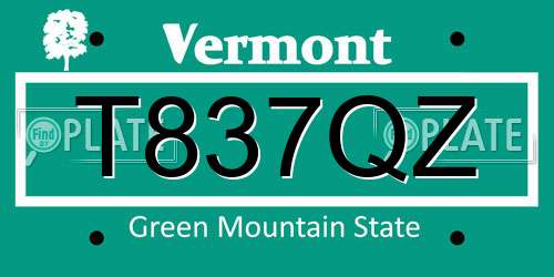 T837QZ Vermont License Plate