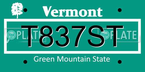 T837ST Vermont License Plate