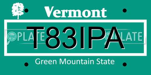 T83IPA Vermont License Plate