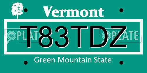 T83TDZ Vermont License Plate