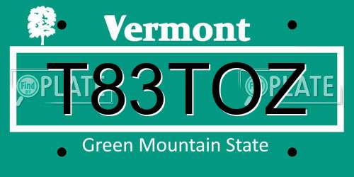 T83TOZ Vermont License Plate