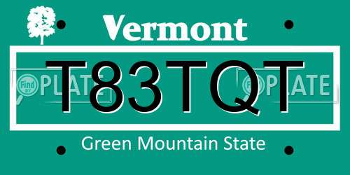 T83TQT Vermont License Plate