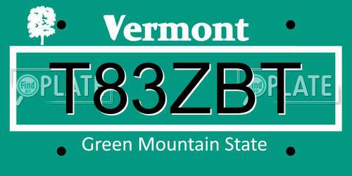 T83ZBT Vermont License Plate