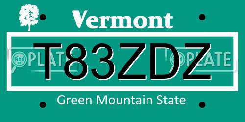 T83ZDZ Vermont License Plate
