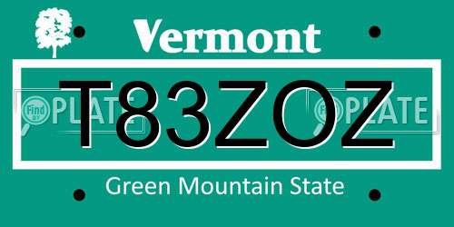 T83ZOZ Vermont License Plate