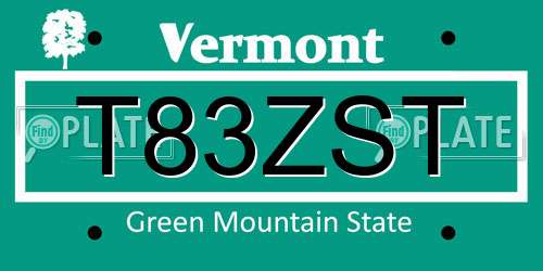T83ZST Vermont License Plate