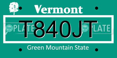 T840JT Vermont License Plate