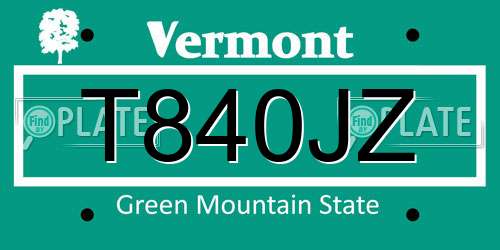 T840JZ Vermont License Plate