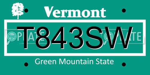 T843SW Vermont License Plate