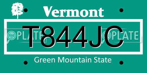 T844JC Vermont License Plate