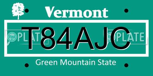 T84AJC Vermont License Plate