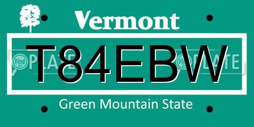 T84EBW Vermont License Plate
