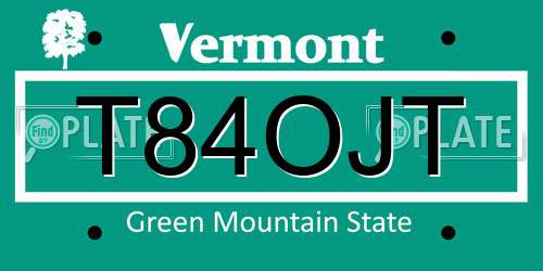 T84OJT Vermont License Plate