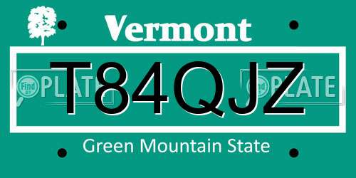 T84QJZ Vermont License Plate