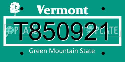 T850921 Vermont License Plate
