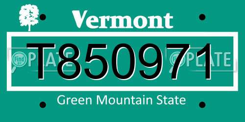 T850971 Vermont License Plate