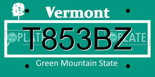 T853BZ Vermont License Plate