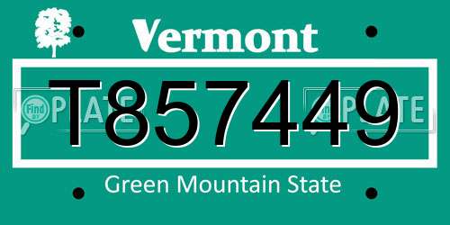 T857449 Vermont License Plate