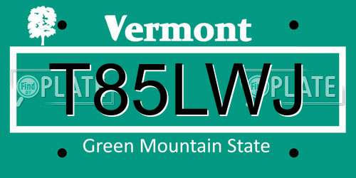 T85LWJ Vermont License Plate