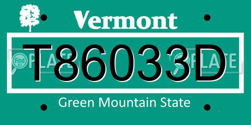 T86033D Vermont License Plate