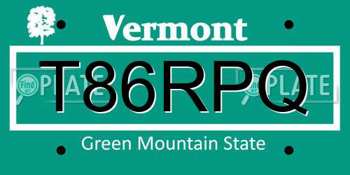 T86RPQ Vermont License Plate