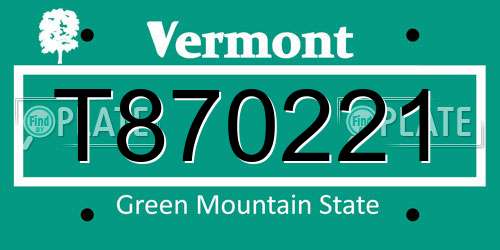 T870221 Vermont License Plate