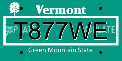 T877WE Vermont License Plate