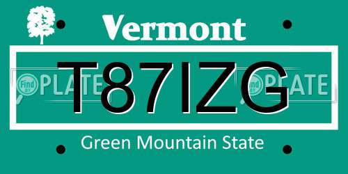 T87IZG Vermont License Plate