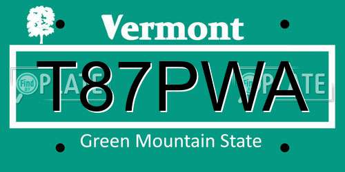 T87PWA Vermont License Plate