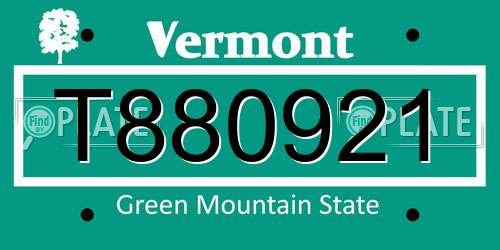 T880921 Vermont License Plate