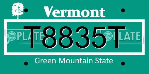 T8835T Vermont License Plate