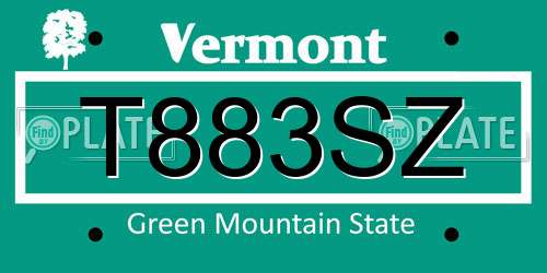 T883SZ Vermont License Plate