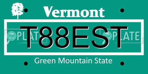 T88EST Vermont License Plate
