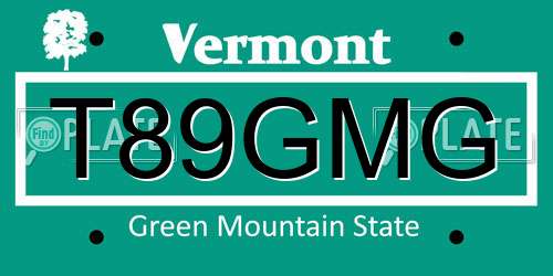 T89GMG Vermont License Plate