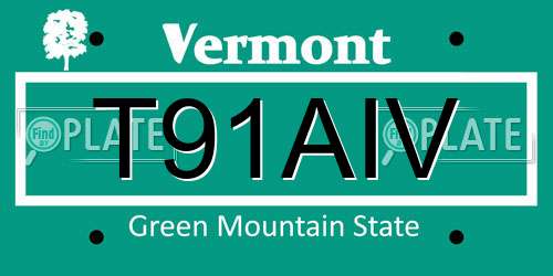 T91AIV Vermont License Plate