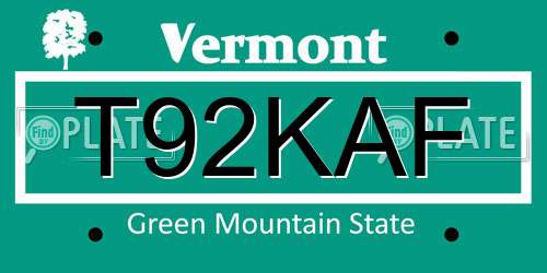 T92KAF Vermont License Plate