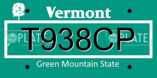 T938CP Vermont License Plate